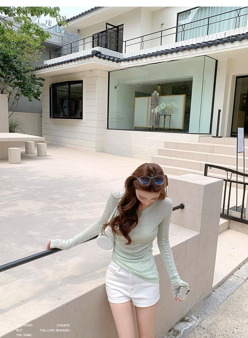 캐주얼 바람 긴팔 만나는 티셔츠 여성 여름 느긋한 다용도 얇은 스타일 맨위 상세 이미지 19