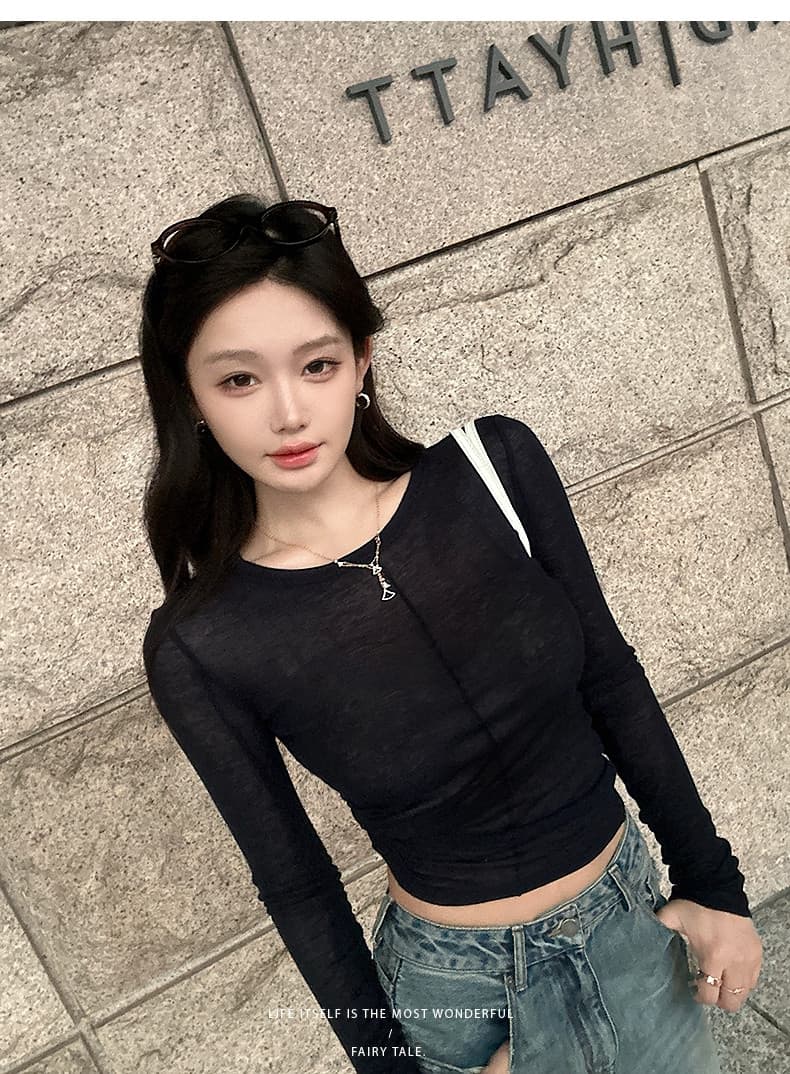 캐주얼 바람 긴팔 만나는 티셔츠 여성 여름 느긋한 다용도 얇은 스타일 맨위 상세 이미지 23