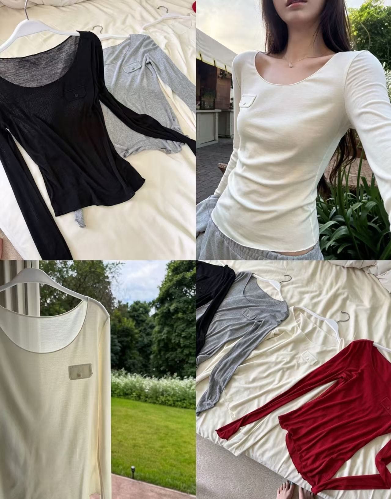 작은 예쁜 허리 주머니 tee 마이크로 볼륨 측면 u 칼라 몸매 가꾸기 티셔츠 여성