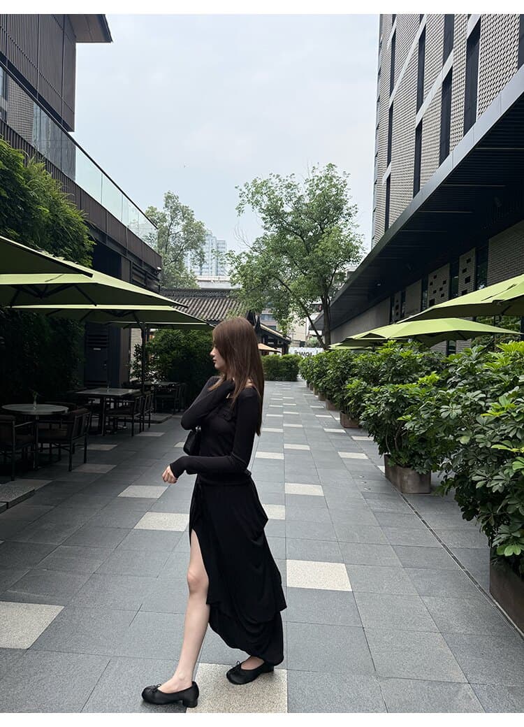 작은 예쁜 허리 주머니 tee 마이크로 볼륨 측면 u 칼라 몸매 가꾸기 티셔츠 여성 상세 이미지 45