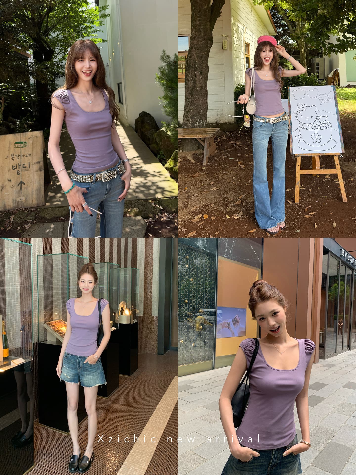 레트로 핫걸 광장 칼라 작은 거품 소매 티셔츠 여성 몸매 가꾸기 슬림해 보이는 만나는 외출용 맨위 여름 이미지 5