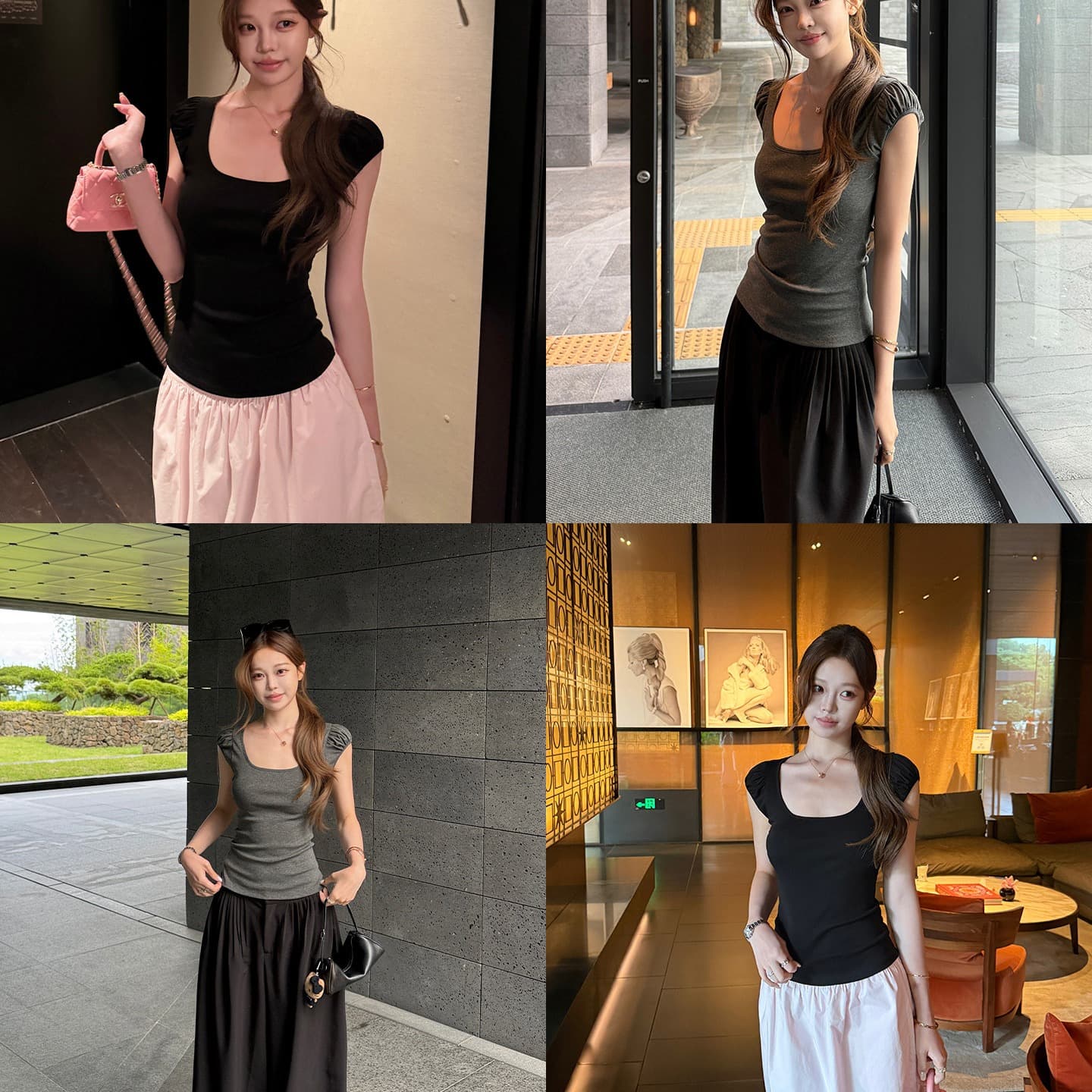 레트로 핫걸 광장 칼라 작은 거품 소매 티셔츠 여성 몸매 가꾸기 슬림해 보이는 만나는 외출용 맨위 여름 이미지 6