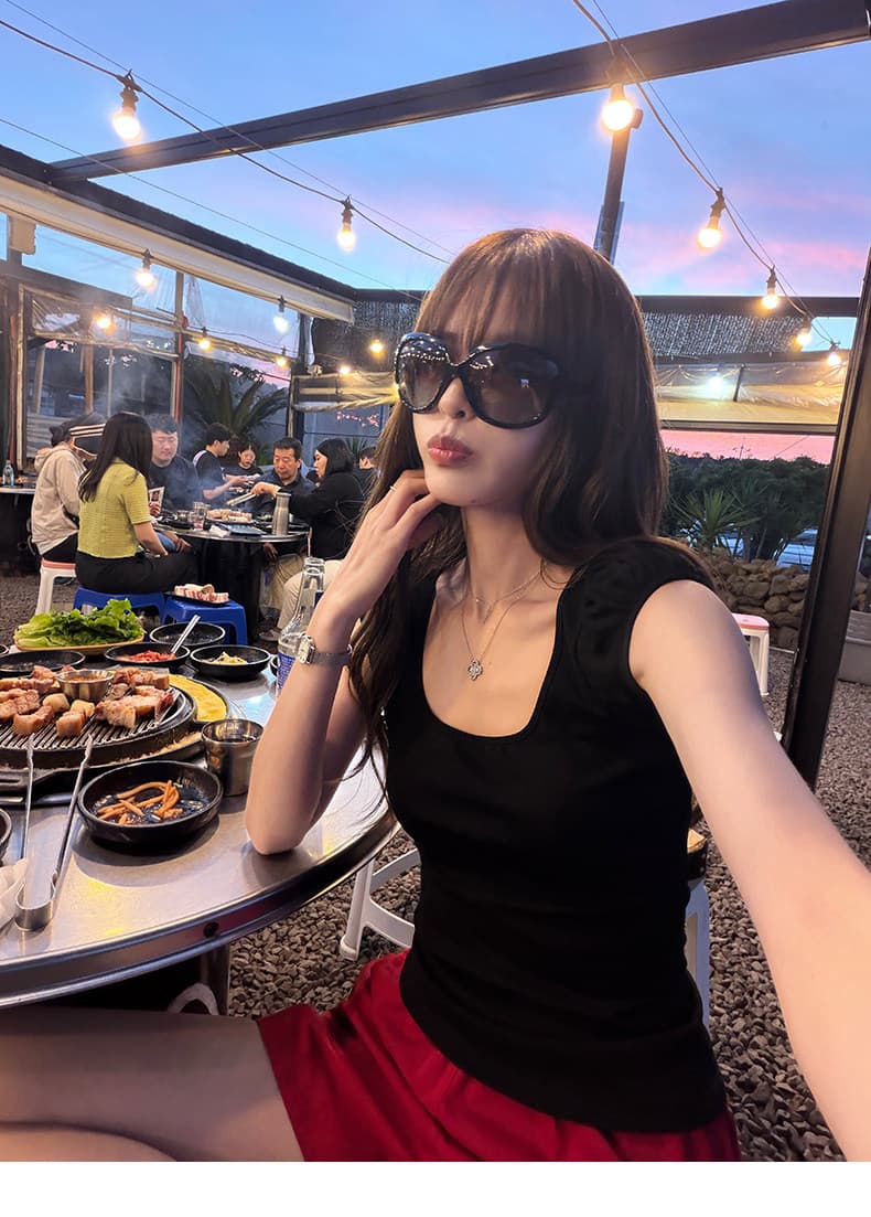 레트로 핫걸 광장 칼라 작은 거품 소매 티셔츠 여성 몸매 가꾸기 슬림해 보이는 만나는 외출용 맨위 여름 상세 이미지 7