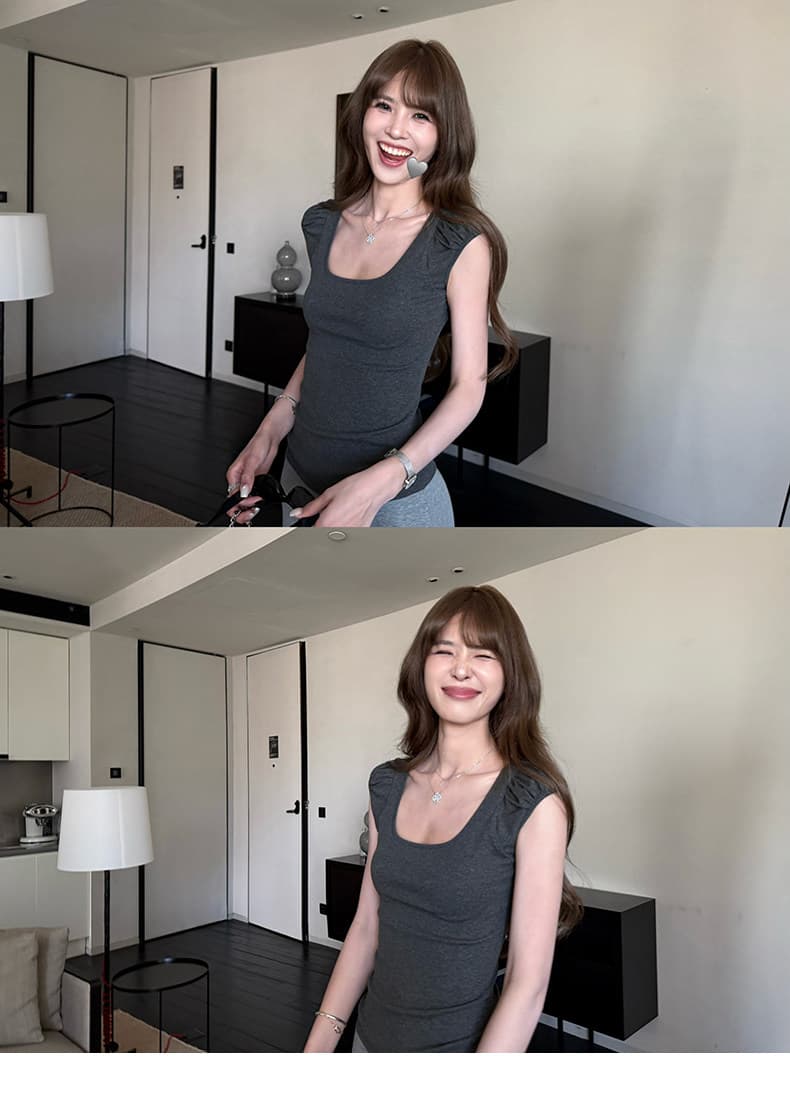 레트로 핫걸 광장 칼라 작은 거품 소매 티셔츠 여성 몸매 가꾸기 슬림해 보이는 만나는 외출용 맨위 여름 상세 이미지 9