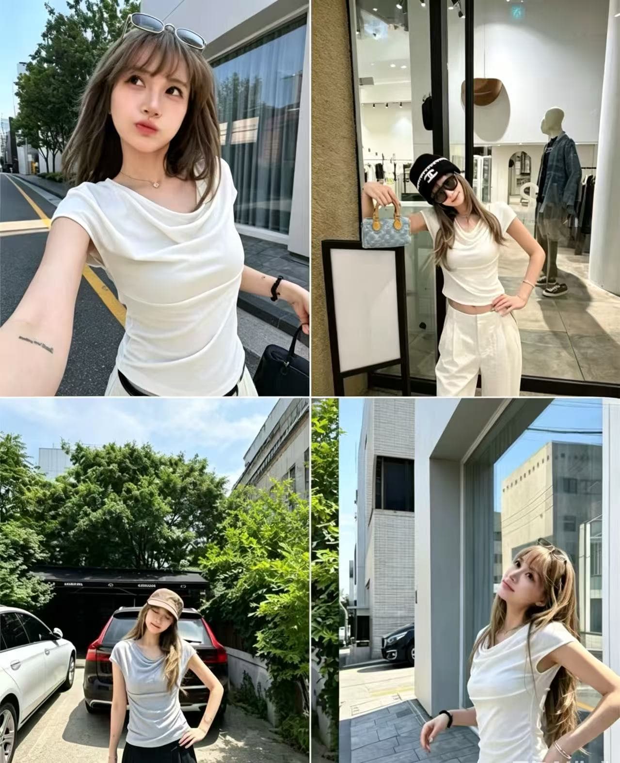 순수한 욕망 바람 흔들다 칼라 반팔 티셔츠 여성 디자인 센스 슬림해 보이는 오프숄더 맨위