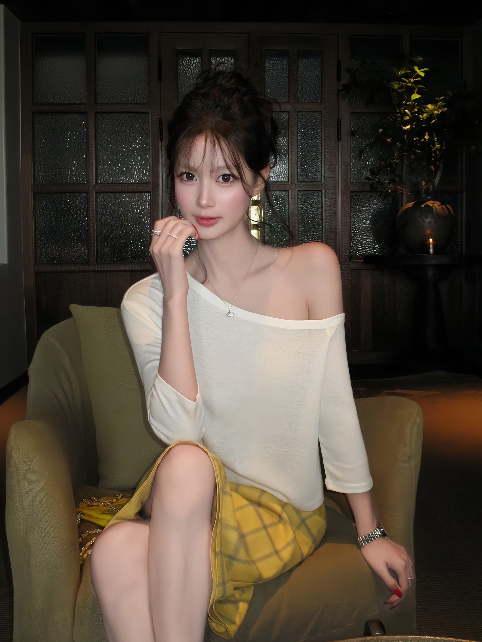 고유 한 Chic 비스듬한 어깨 보트넥 중간 소매 티셔츠 여름 여성 2026 새로운 루즈핏 슬림해 보이는 오프숄더 다용도 맨위 상세 이미지 8