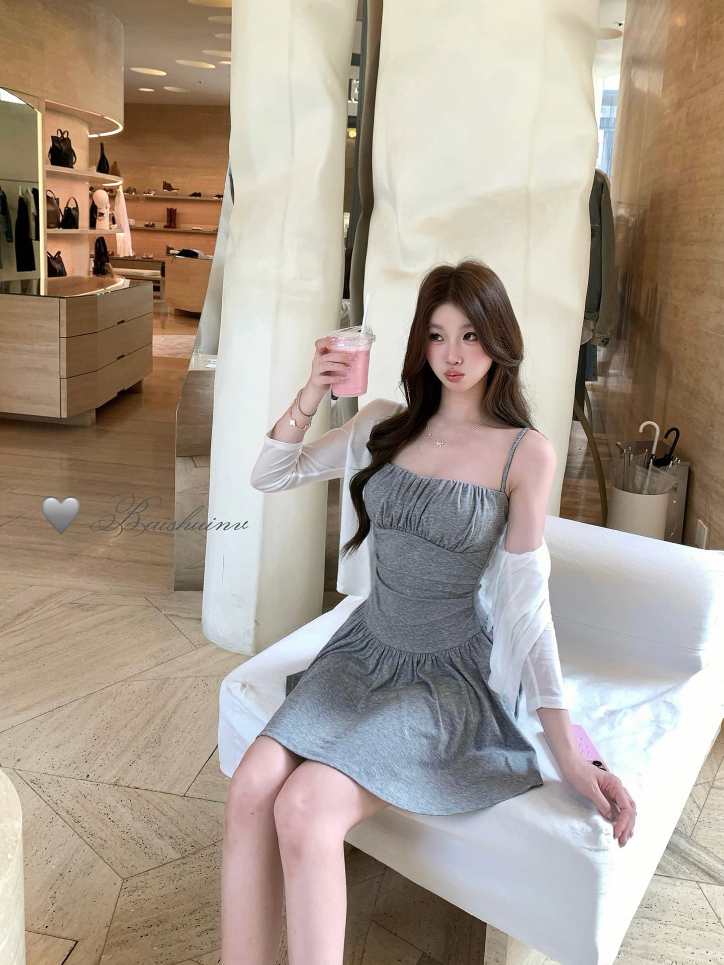 벨트 패드 슬립 드레스 순수한 욕망 부드러운 분위기 센스 미니 스커트 이미지 4
