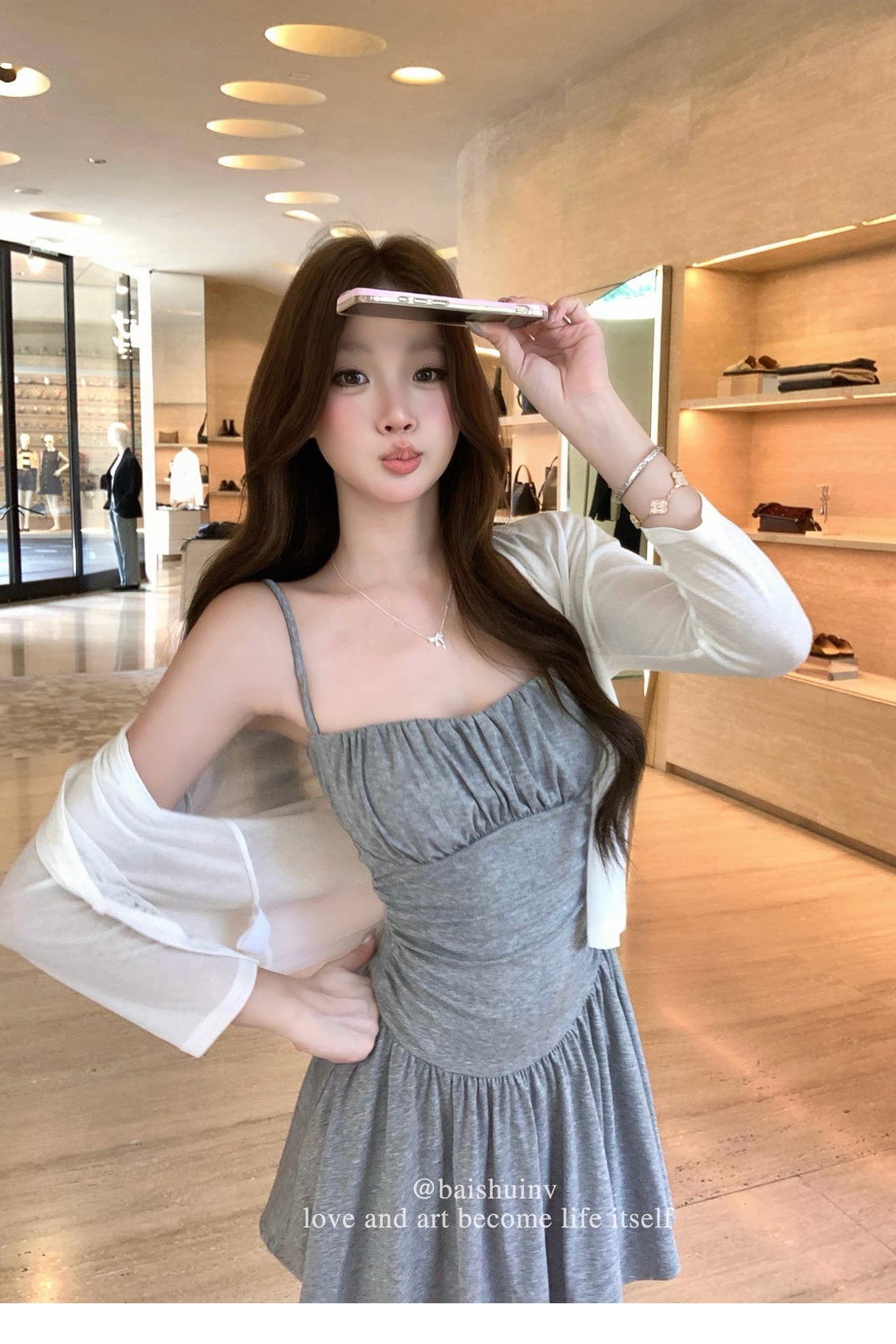 벨트 패드 슬립 드레스 순수한 욕망 부드러운 분위기 센스 미니 스커트 이미지 6
