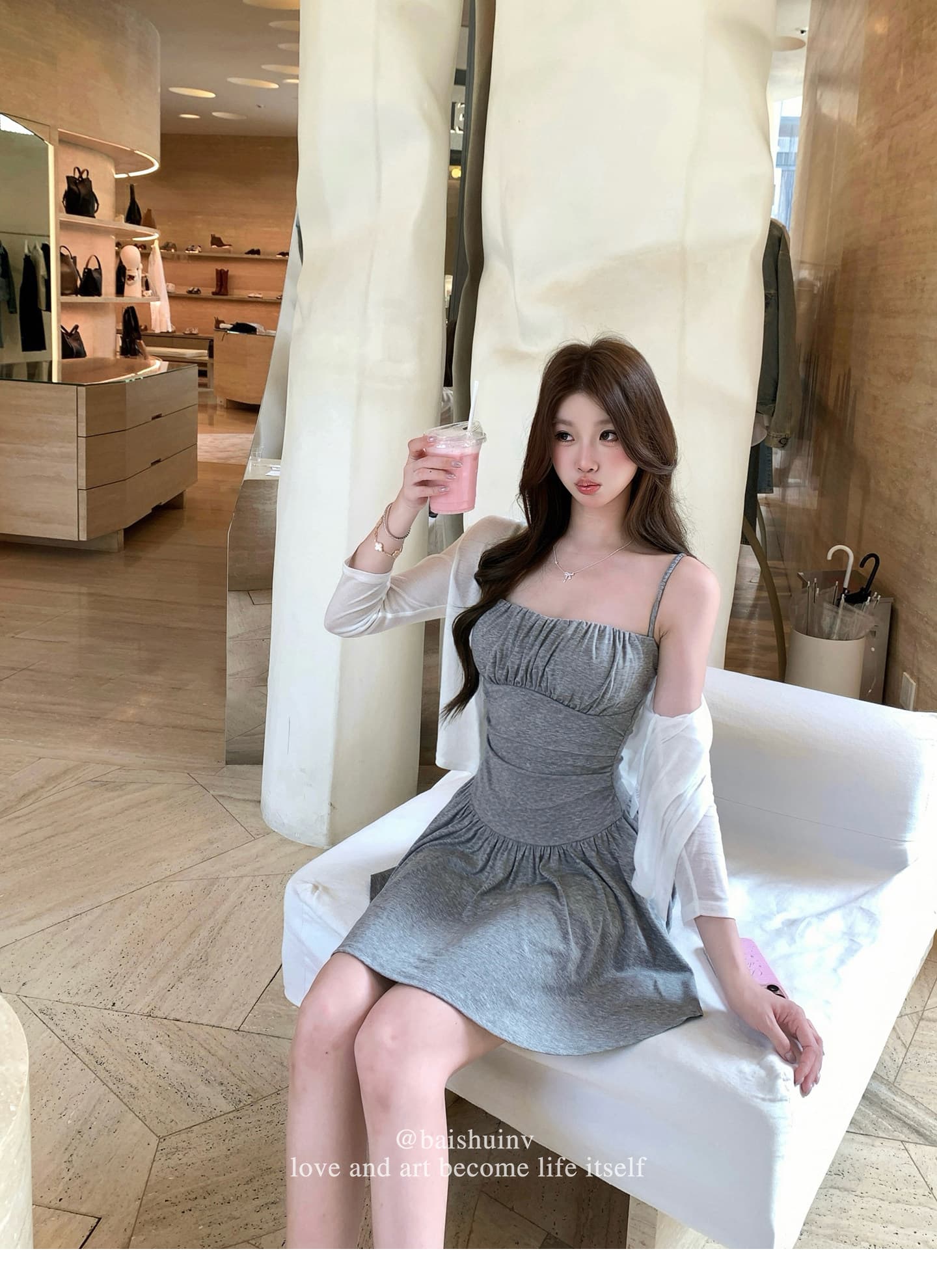 벨트 패드 슬립 드레스 순수한 욕망 부드러운 분위기 센스 미니 스커트 상세 이미지 2
