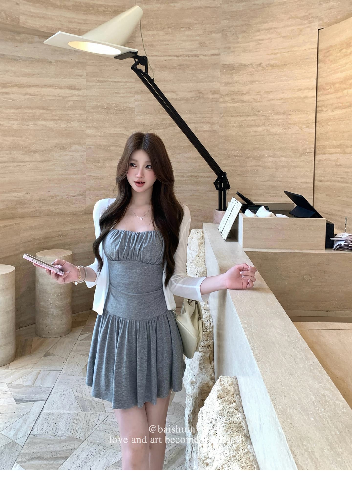 벨트 패드 슬립 드레스 순수한 욕망 부드러운 분위기 센스 미니 스커트 상세 이미지 4
