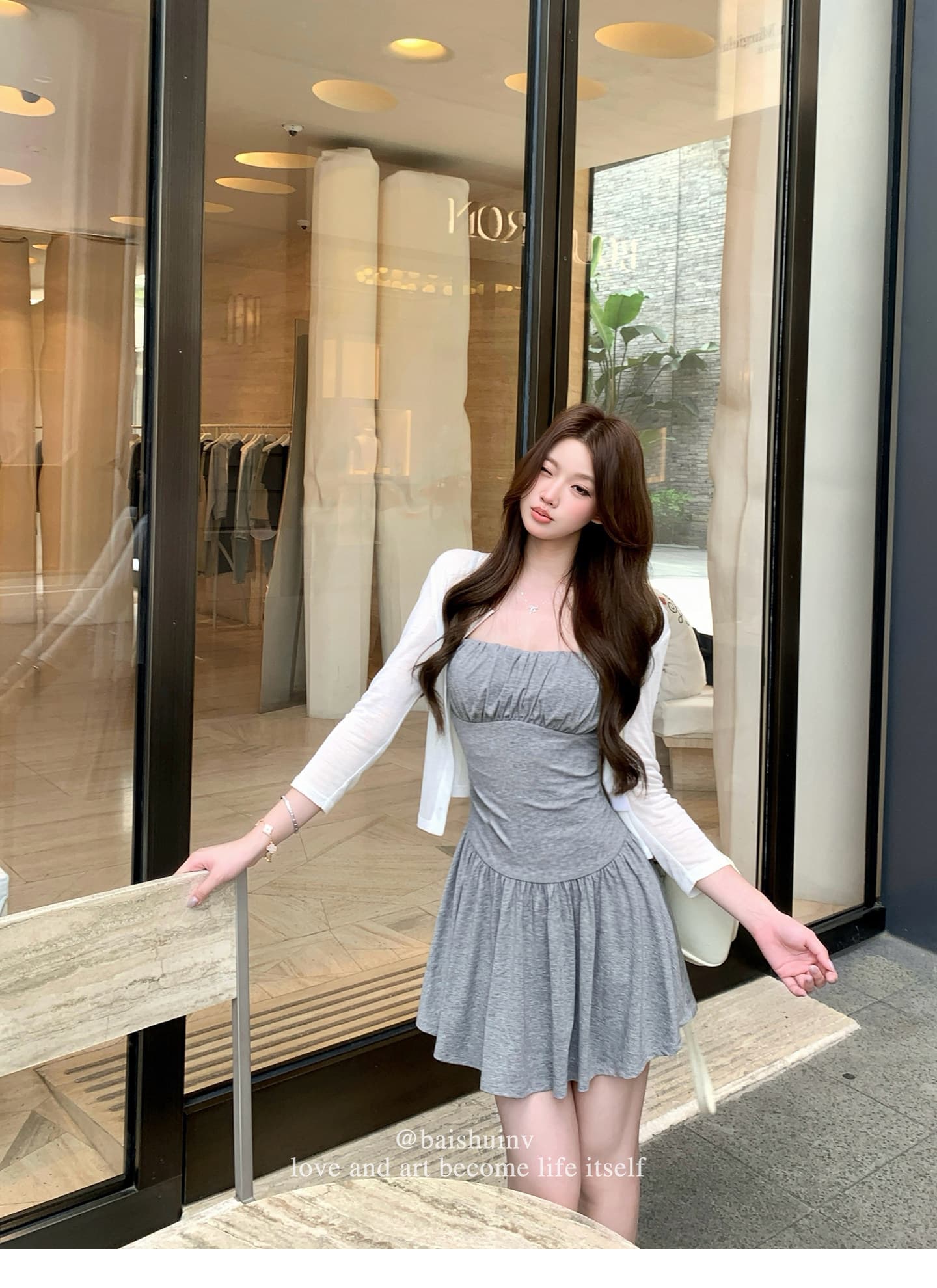 벨트 패드 슬립 드레스 순수한 욕망 부드러운 분위기 센스 미니 스커트 상세 이미지 6