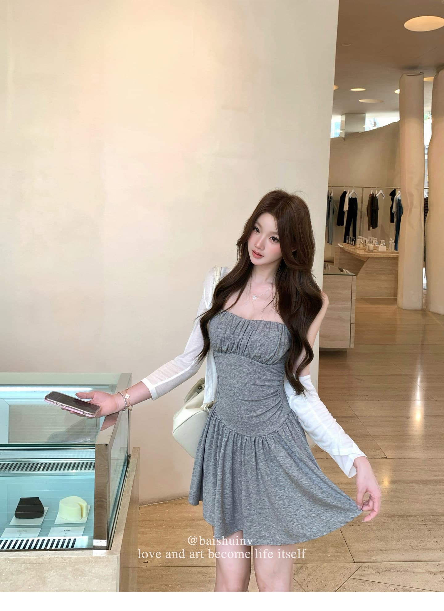 벨트 패드 슬립 드레스 순수한 욕망 부드러운 분위기 센스 미니 스커트 상세 이미지 7