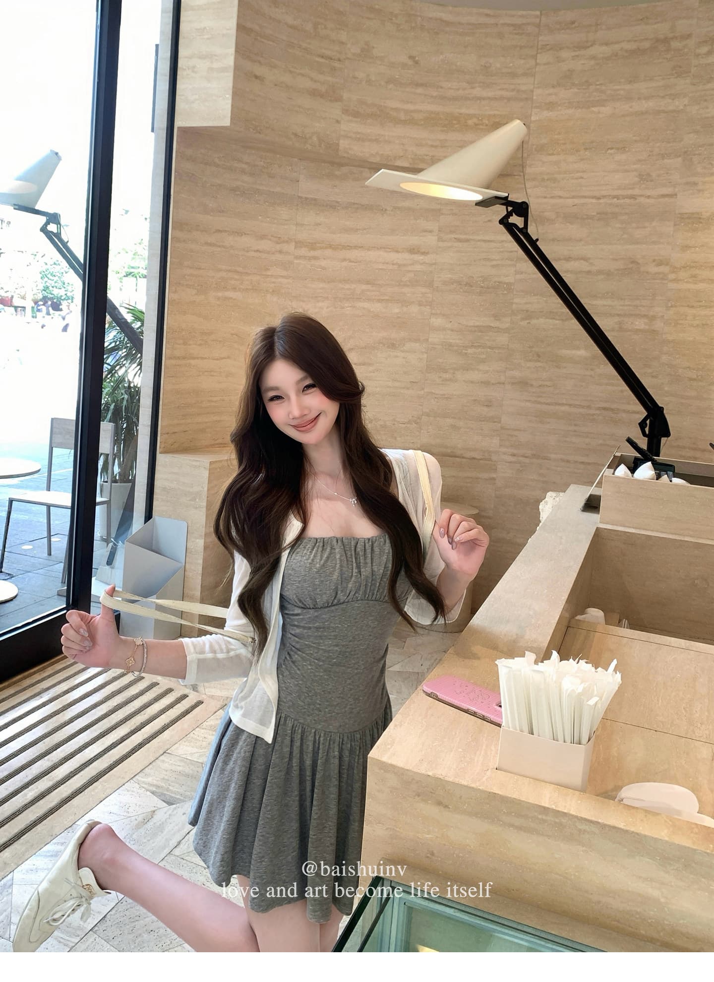 벨트 패드 슬립 드레스 순수한 욕망 부드러운 분위기 센스 미니 스커트 상세 이미지 12