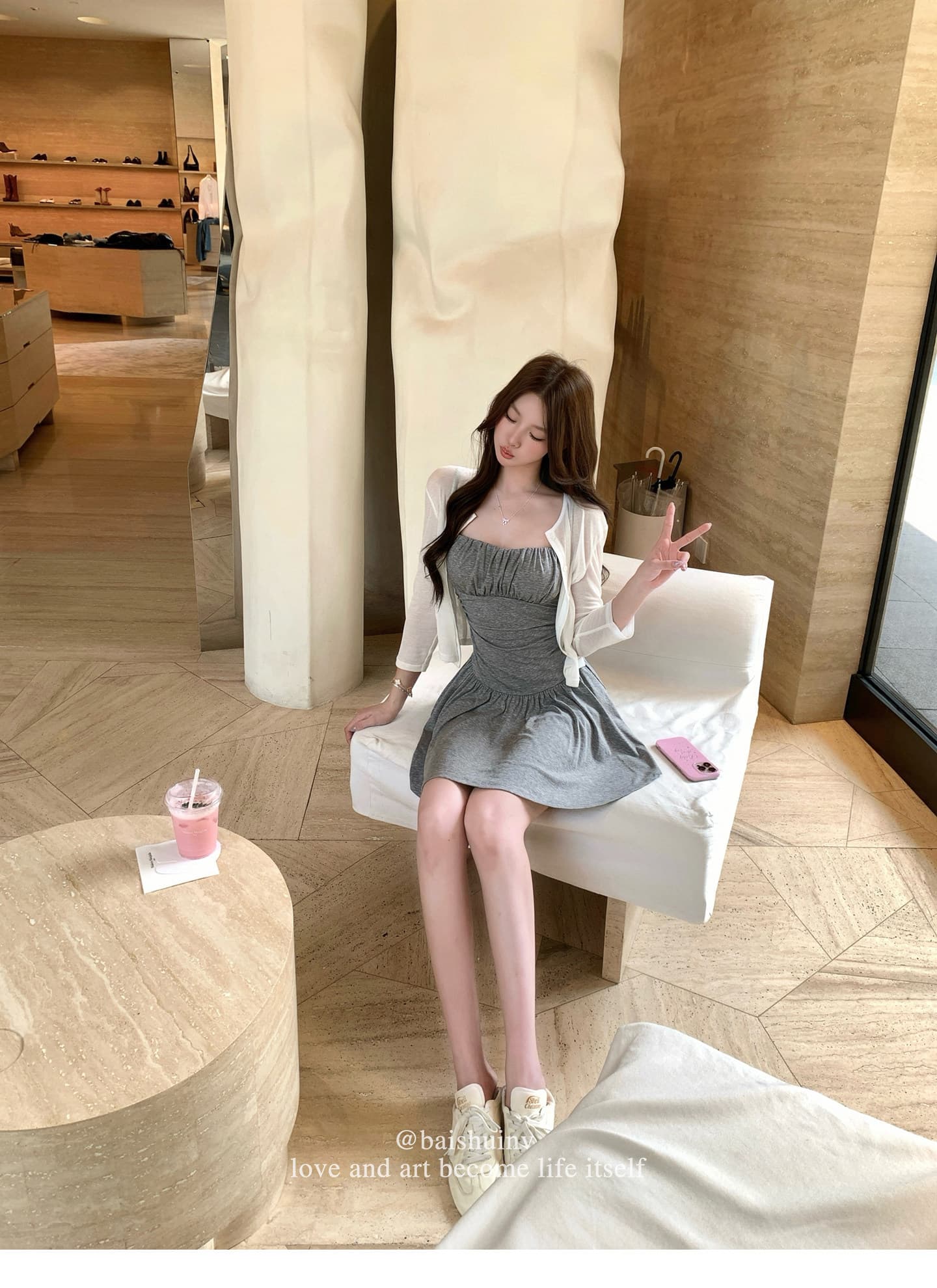 벨트 패드 슬립 드레스 순수한 욕망 부드러운 분위기 센스 미니 스커트 상세 이미지 14