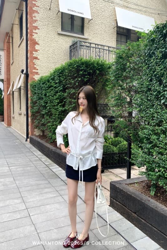 프랑스식 캐주얼 폴로 칼라 펌프 로프 셔츠 디자인 센스 긴팔 맨위 여성 이미지 6