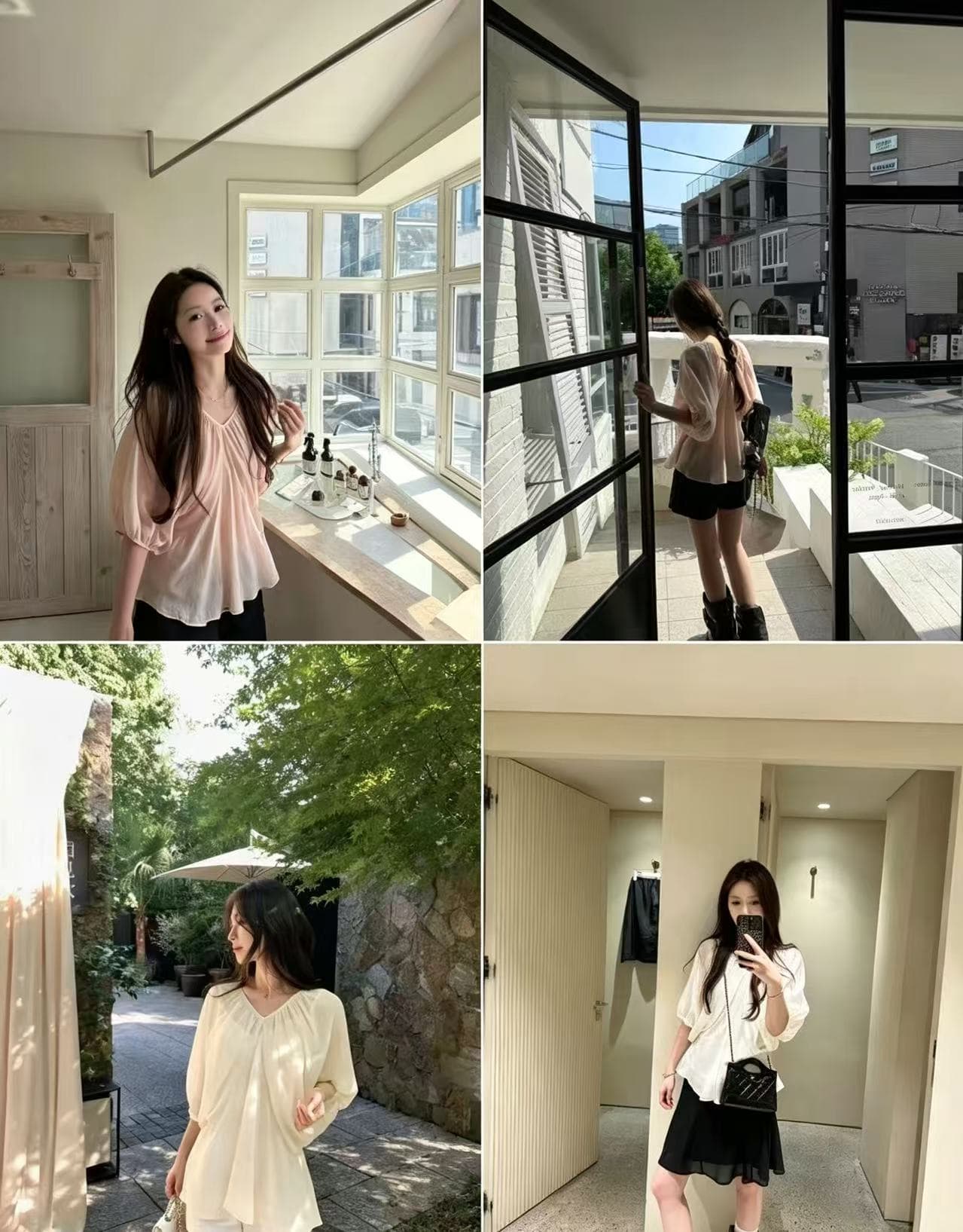 사실 투피스 세트 루즈핏 V넥 여성 셔츠 캐미솔 마이크로 ~을 통해 블라우스 맨위