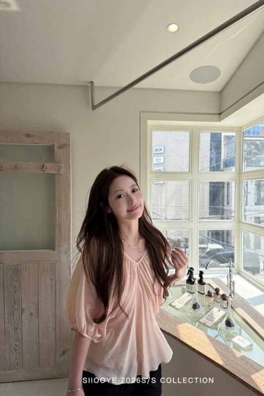 사실 투피스 세트 루즈핏 V넥 여성 셔츠 캐미솔 마이크로 ~을 통해 블라우스 맨위 이미지 6