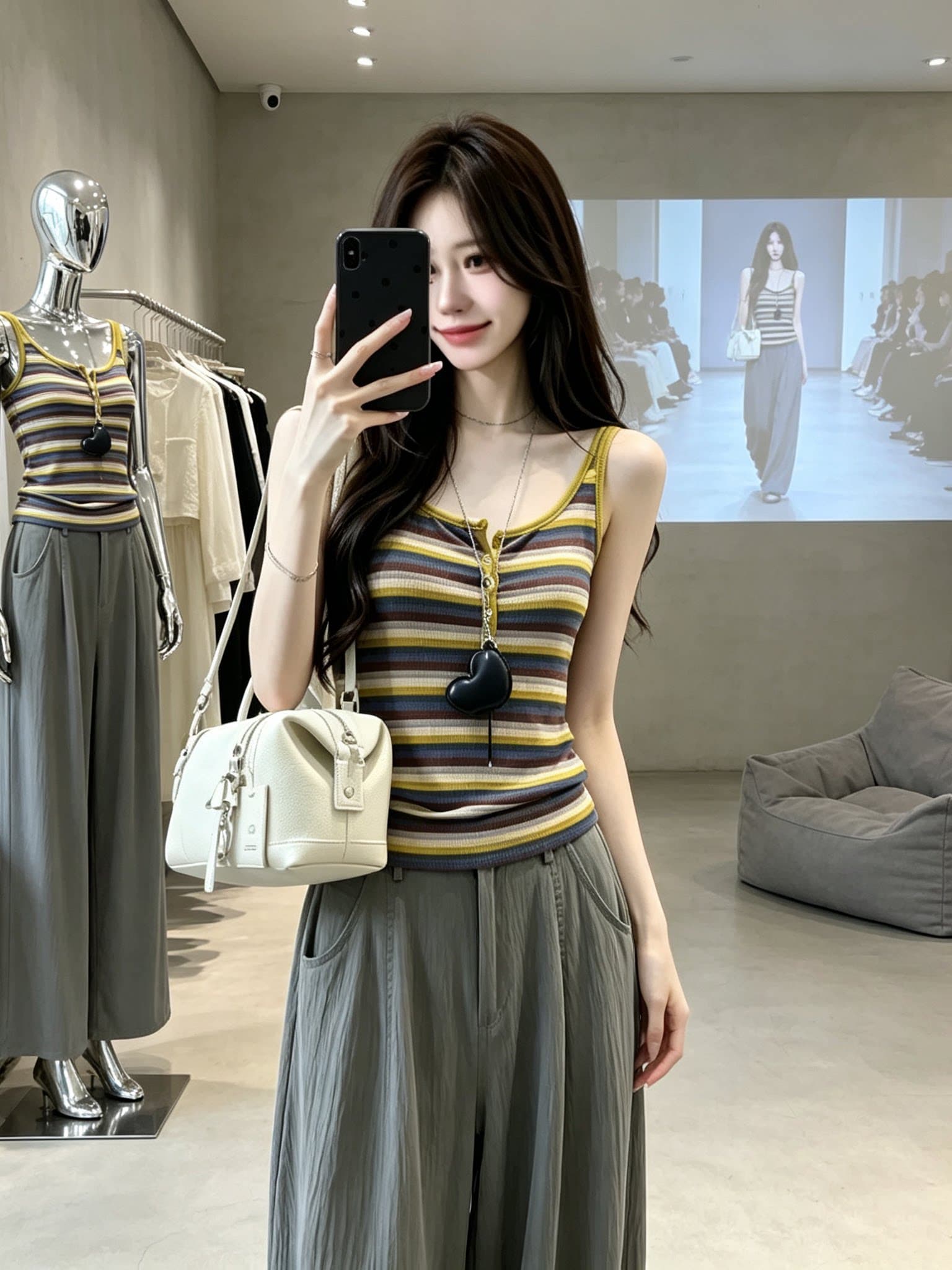 도파민 배색 스트라이프 캐미솔 이른 가을 새로운 인사이드 가져 가라. 몸매 가꾸기 슬림해 보이는 외출용 민소매 핫걸 맨위 이미지 2