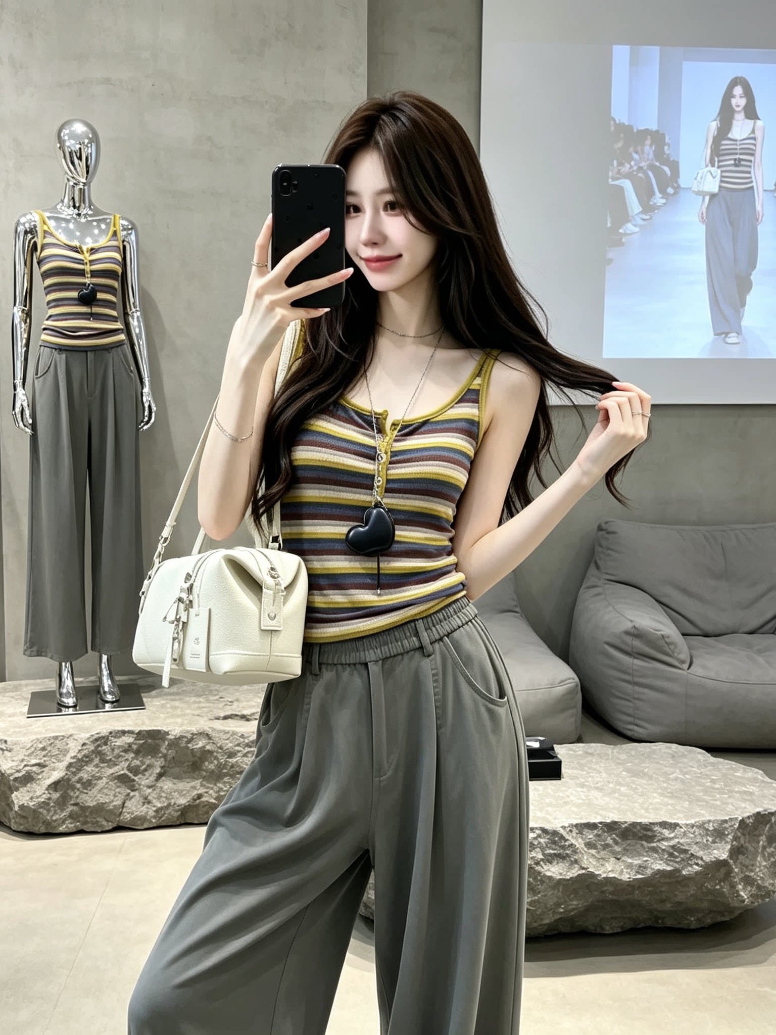 도파민 배색 스트라이프 캐미솔 이른 가을 새로운 인사이드 가져 가라. 몸매 가꾸기 슬림해 보이는 외출용 민소매 핫걸 맨위 이미지 4