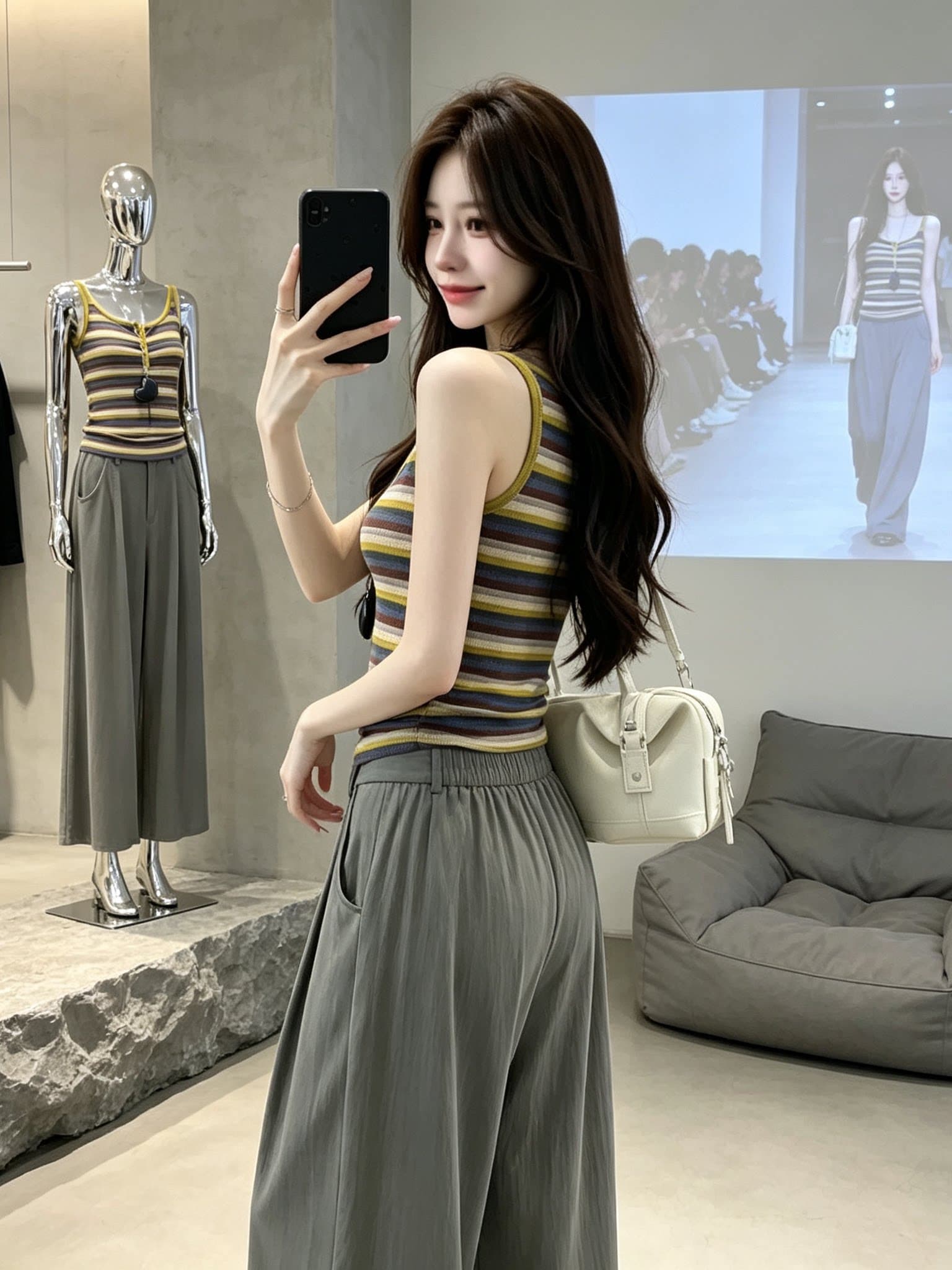 도파민 배색 스트라이프 캐미솔 이른 가을 새로운 인사이드 가져 가라. 몸매 가꾸기 슬림해 보이는 외출용 민소매 핫걸 맨위 이미지 5