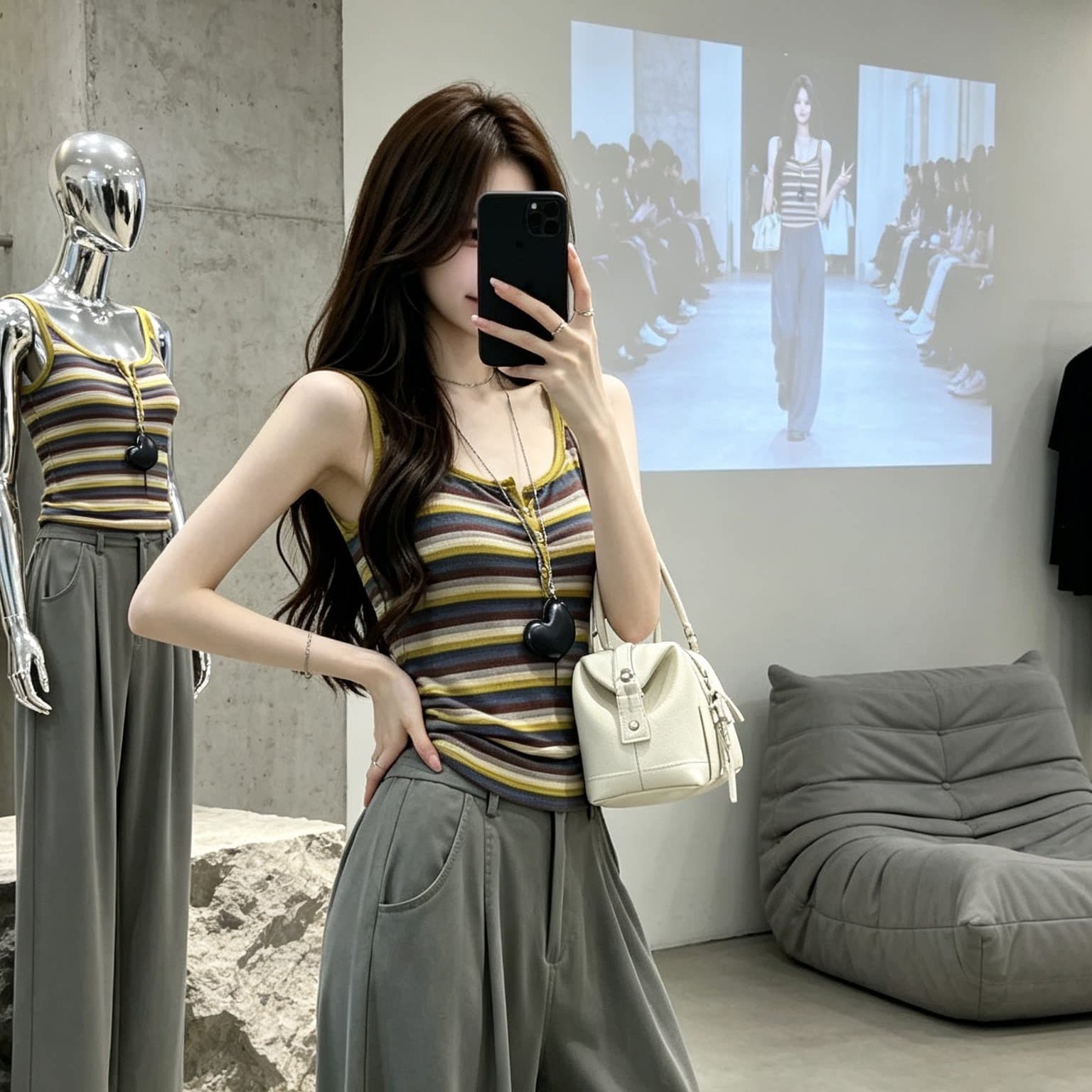 도파민 배색 스트라이프 캐미솔 이른 가을 새로운 인사이드 가져 가라. 몸매 가꾸기 슬림해 보이는 외출용 민소매 핫걸 맨위 이미지 6