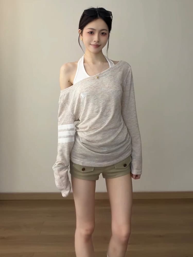 핫걸 품격 행침 목 조끼 얇은 스타일 블라우스 맨위 두 조각 여성 세트 가을 느슨함 센스 스택 착용 슬림해 보이는 세트 이미지 3