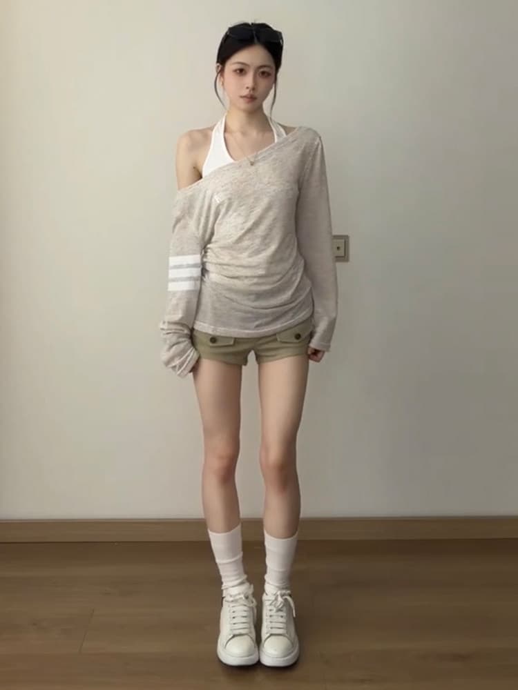 핫걸 품격 행침 목 조끼 얇은 스타일 블라우스 맨위 두 조각 여성 세트 가을 느슨함 센스 스택 착용 슬림해 보이는 세트 이미지 4