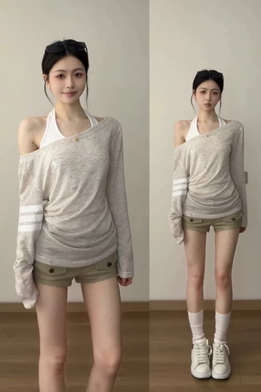 핫걸 품격 행침 목 조끼 얇은 스타일 블라우스 맨위 두 조각 여성 세트 가을 느슨함 센스 스택 착용 슬림해 보이는 세트 이미지 7