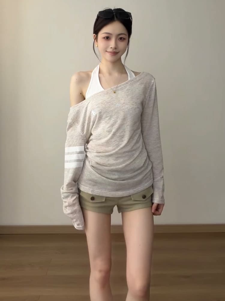 핫걸 품격 행침 목 조끼 얇은 스타일 블라우스 맨위 두 조각 여성 세트 가을 느슨함 센스 스택 착용 슬림해 보이는 세트 상세 이미지 4