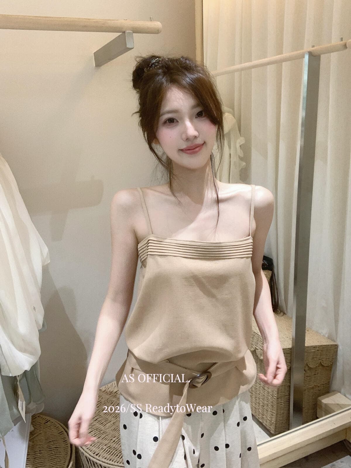 열세 개 여성 의류 벨트 포함 여름 한 부서 순수한 욕망 분위기 센스 레이스업 캐미솔 민소매 커피 색상 맨위 여성 상세 이미지 2