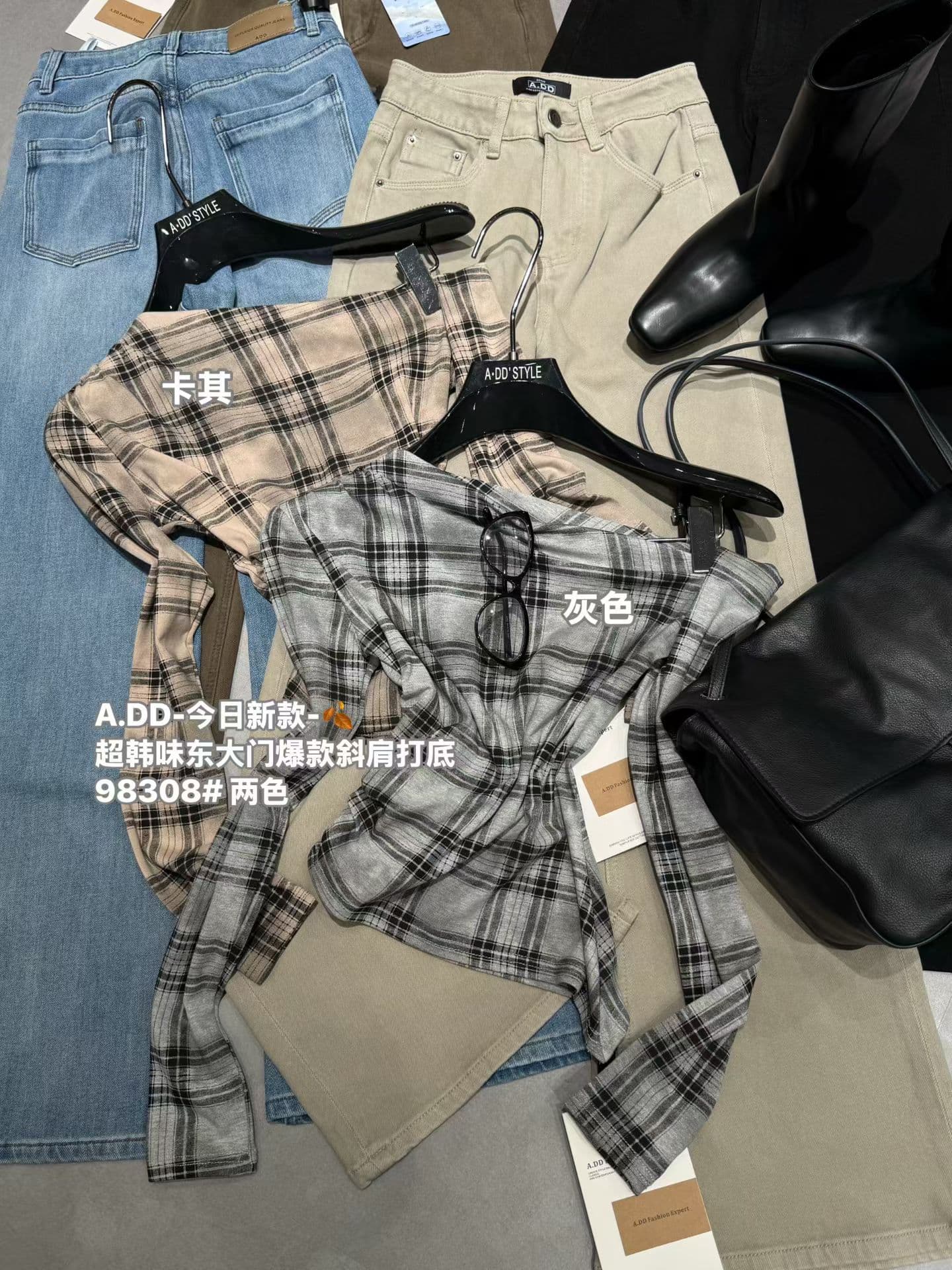add 체크무늬 맨위 26 이른 가을 새로운 품격 몸매 가꾸기 슬림해 보이는 비스듬한 어깨 디자인 센스 체크무늬 긴팔 티셔츠 기본 셔츠 상세 이미지 1