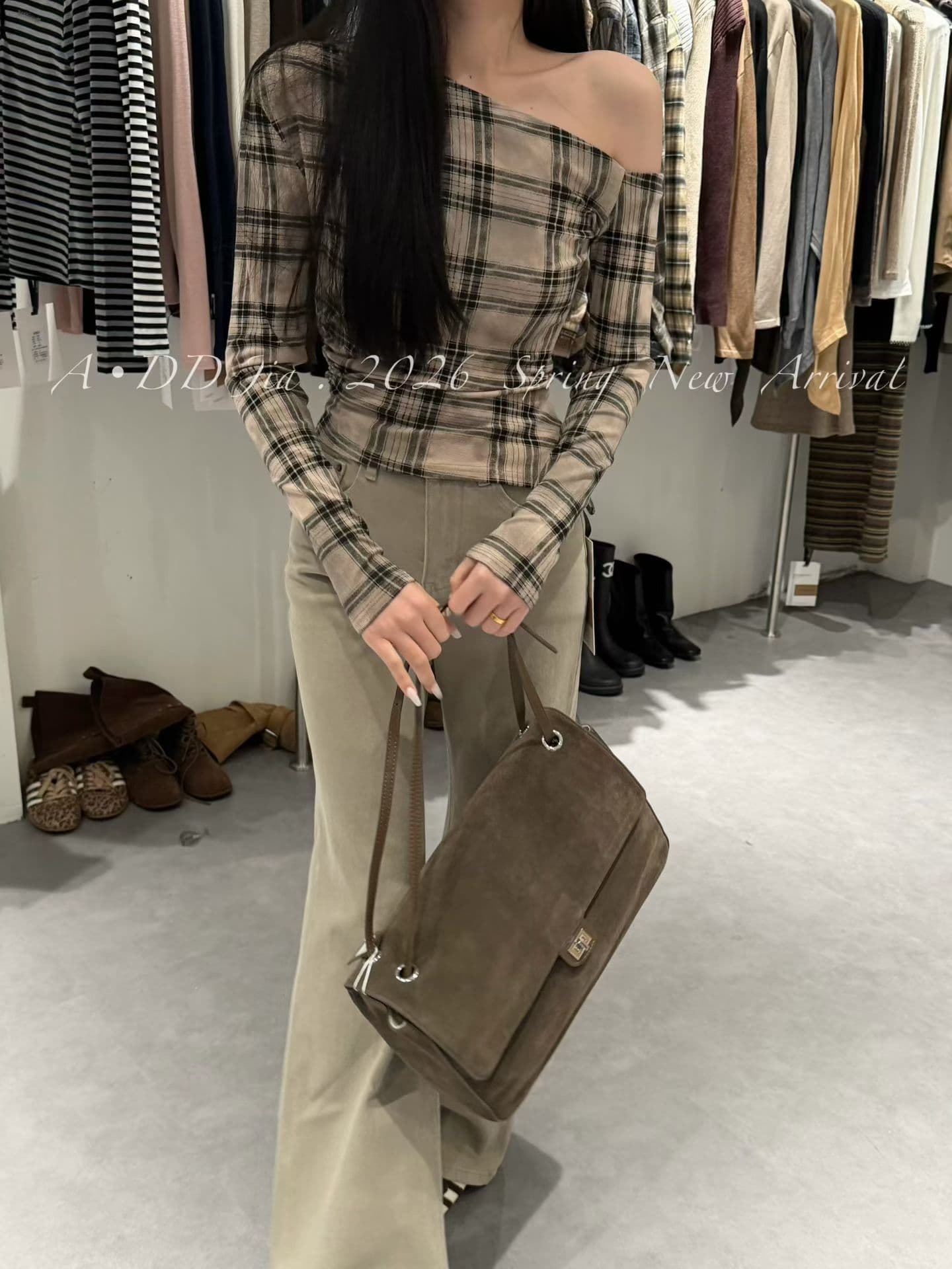 add 체크무늬 맨위 26 이른 가을 새로운 품격 몸매 가꾸기 슬림해 보이는 비스듬한 어깨 디자인 센스 체크무늬 긴팔 티셔츠 기본 셔츠 상세 이미지 8