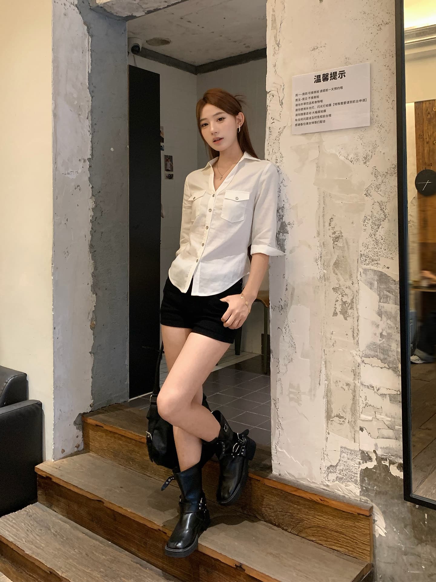 V넥 중간 소매 화이트 여성 셔츠 가을 높음 지혜 센스 몸매 가꾸기 셔츠 7부 소매 맨위 이미지 4