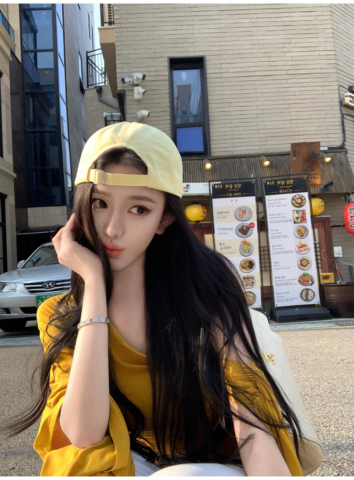 불규칙 비스듬한 어깨 디자인 티셔츠 리본 허리 수축 맨위 여성 상세 이미지 42