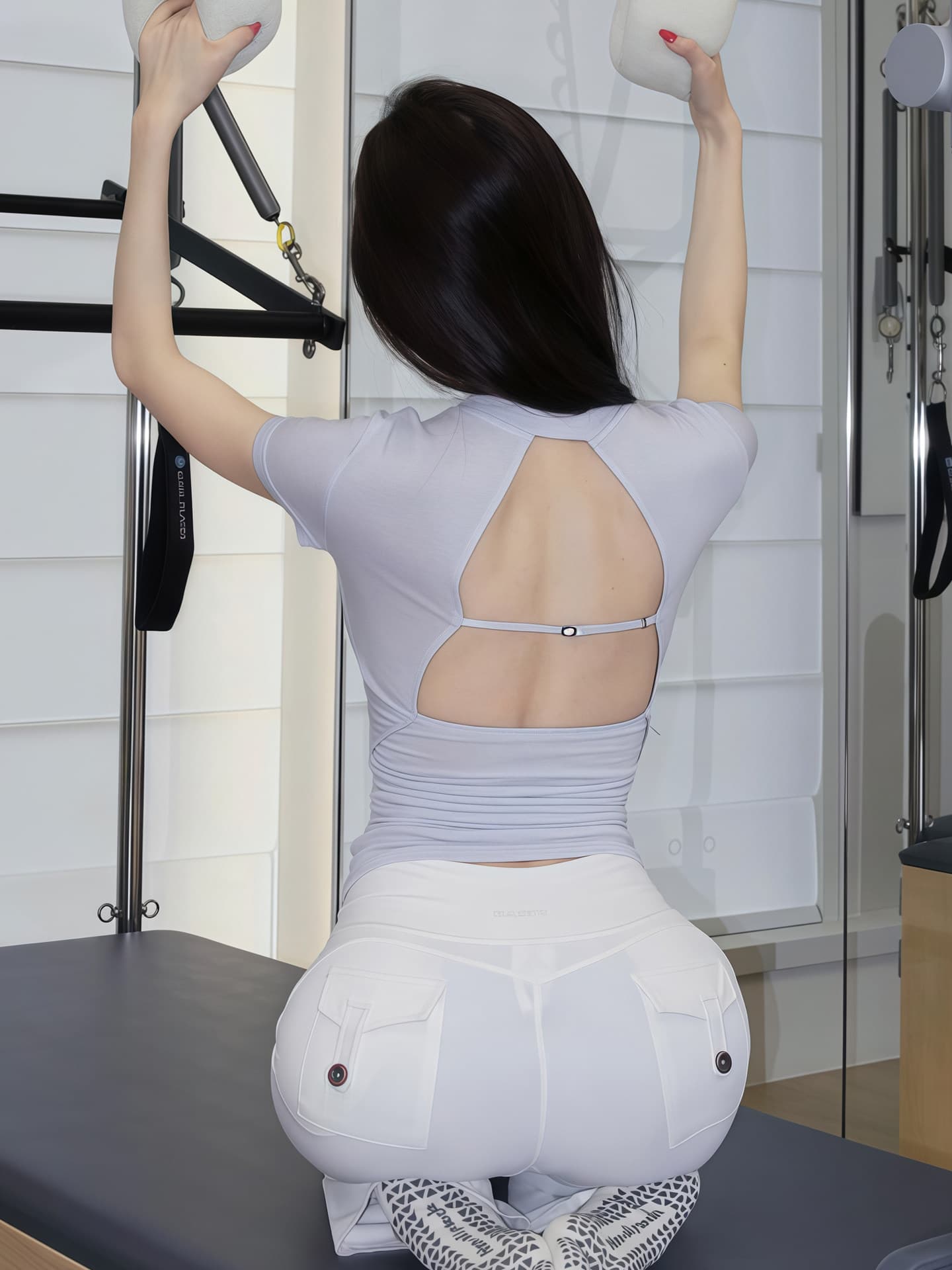 순수한 욕망 바람 벨트 가슴 패드 라운드 넥 백리스 반팔 티셔츠 여름 여성 의류 섹시함 허리 수축 슬림해 보이는 운동 만나는 맨위 이미지 4