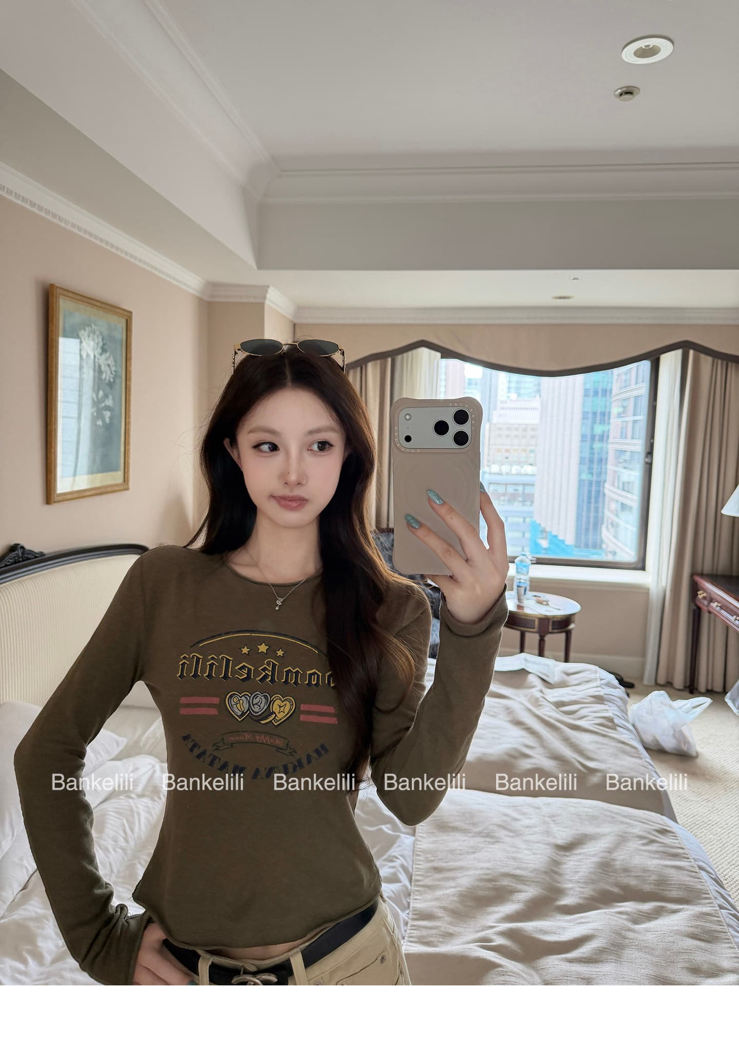 캘리포니아 주 편지 55 한 마 프린트 긴팔 풀오버 맨위 상세 이미지 8