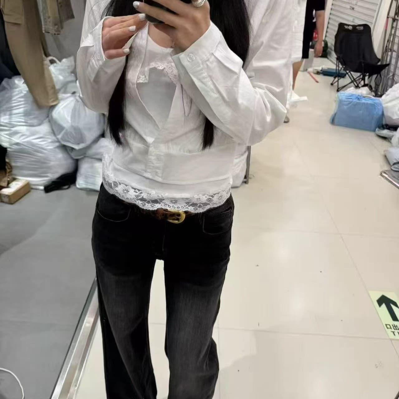 프랑스식 사소한 화이트 POLO 칼라 레이스 조각 꼬집기 허리 셔츠 고급 센스 빛 럭셔리 연령 감소 외국 가스 맨위 26 가을 이미지 2