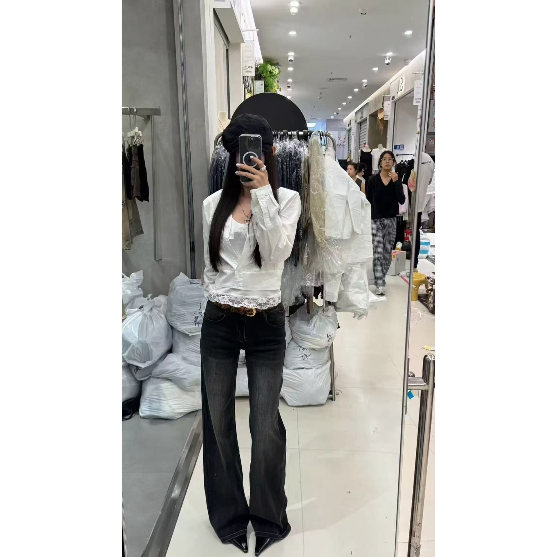 프랑스식 사소한 화이트 POLO 칼라 레이스 조각 꼬집기 허리 셔츠 고급 센스 빛 럭셔리 연령 감소 외국 가스 맨위 26 가을 이미지 4