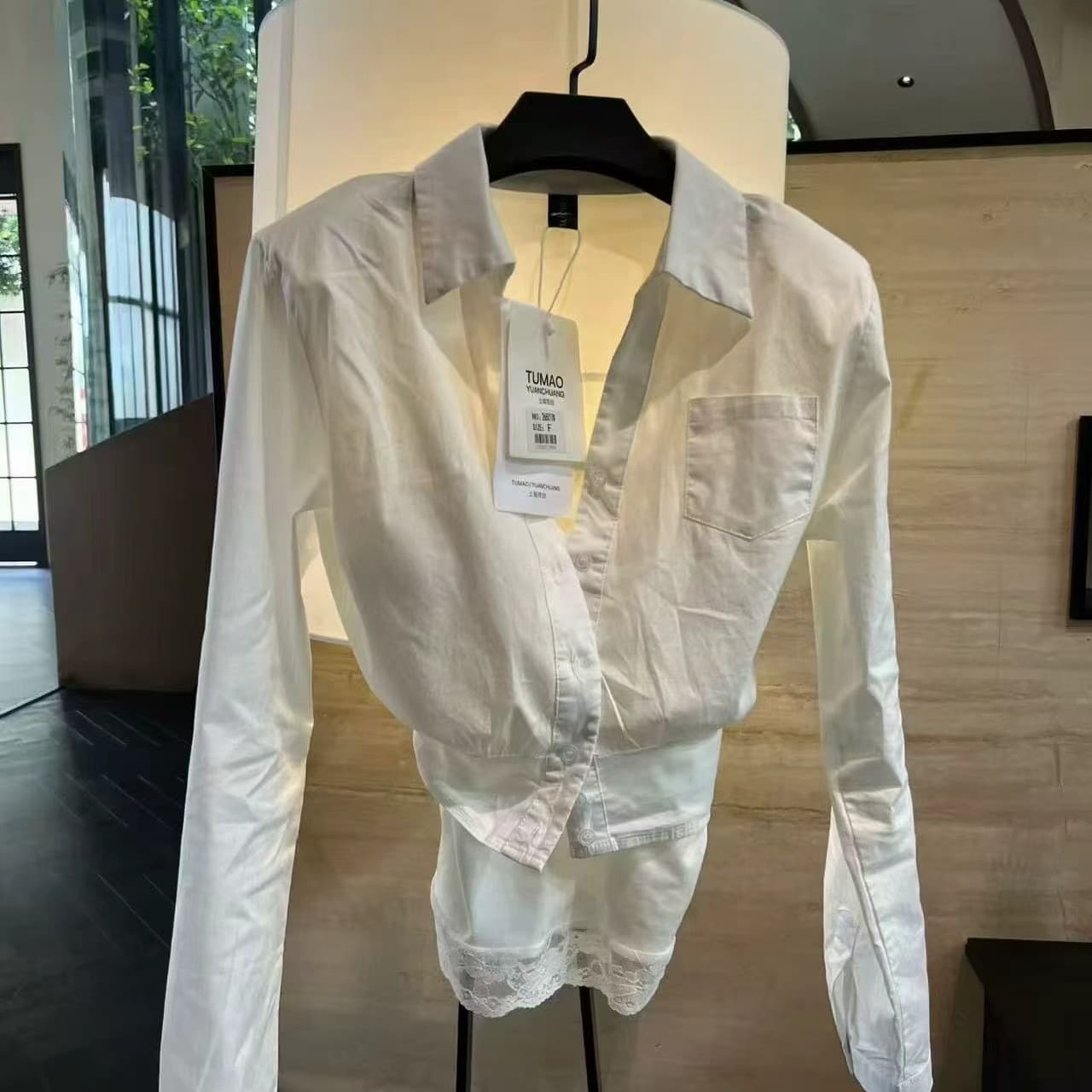 프랑스식 사소한 화이트 POLO 칼라 레이스 조각 꼬집기 허리 셔츠 고급 센스 빛 럭셔리 연령 감소 외국 가스 맨위 26 가을 이미지 5
