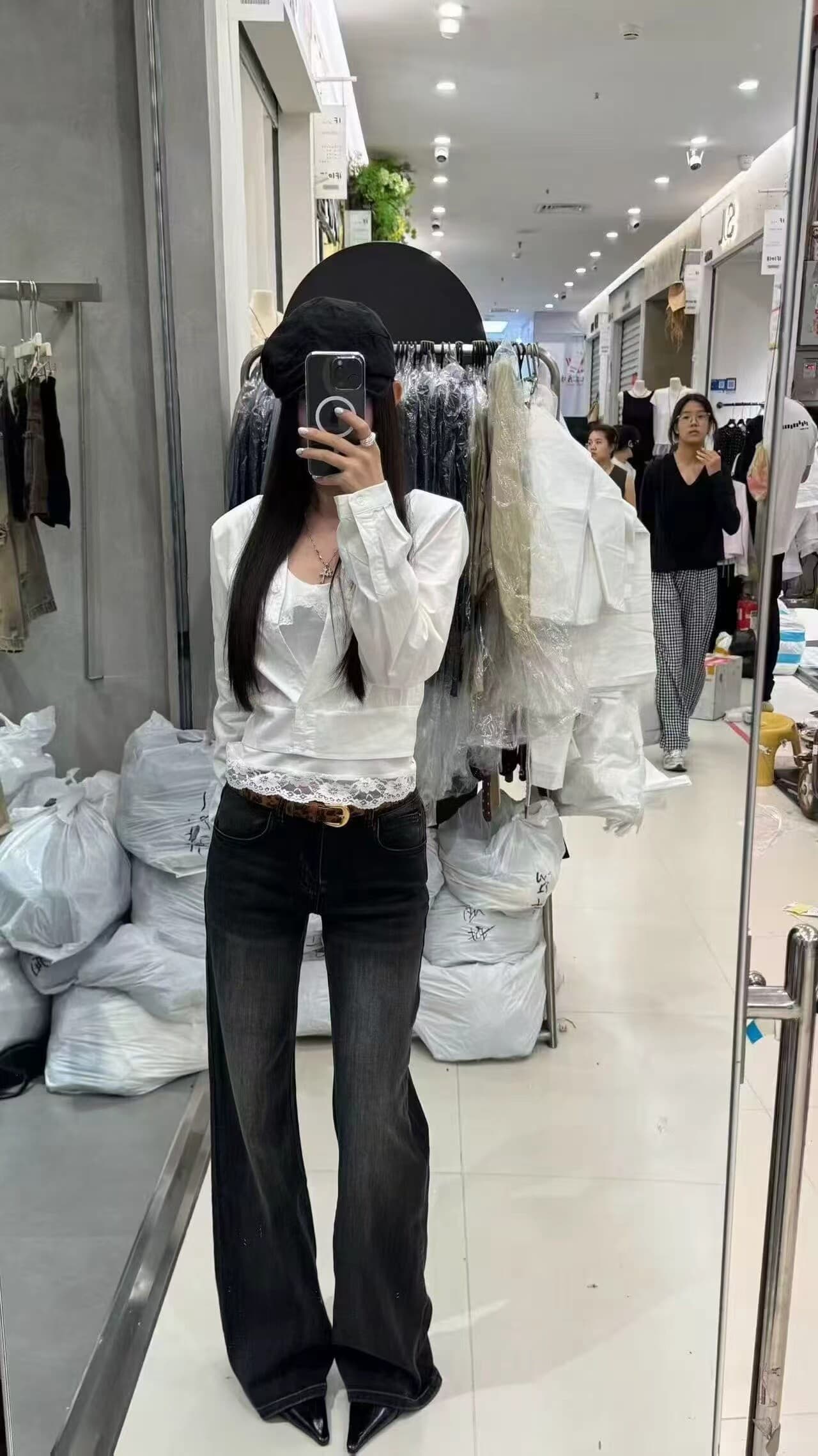 프랑스식 사소한 화이트 POLO 칼라 레이스 조각 꼬집기 허리 셔츠 고급 센스 빛 럭셔리 연령 감소 외국 가스 맨위 26 가을 상세 이미지 7