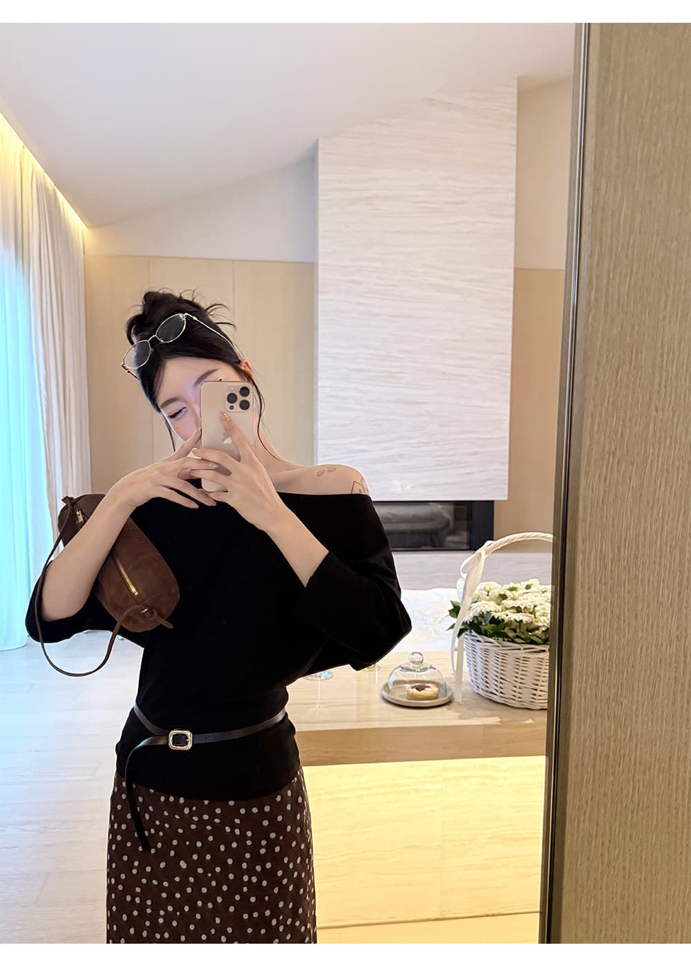 스트라이프 비스듬한 어깨 7부 소매 티셔츠 여성 슬림해 보이는 다용도 디자인 센스 오프숄더 이른 가을 맨위 상세 이미지 20