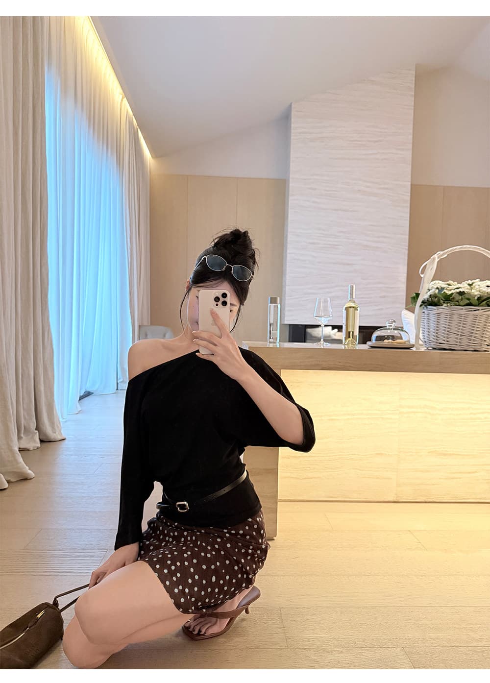 스트라이프 비스듬한 어깨 7부 소매 티셔츠 여성 슬림해 보이는 다용도 디자인 센스 오프숄더 이른 가을 맨위 상세 이미지 23