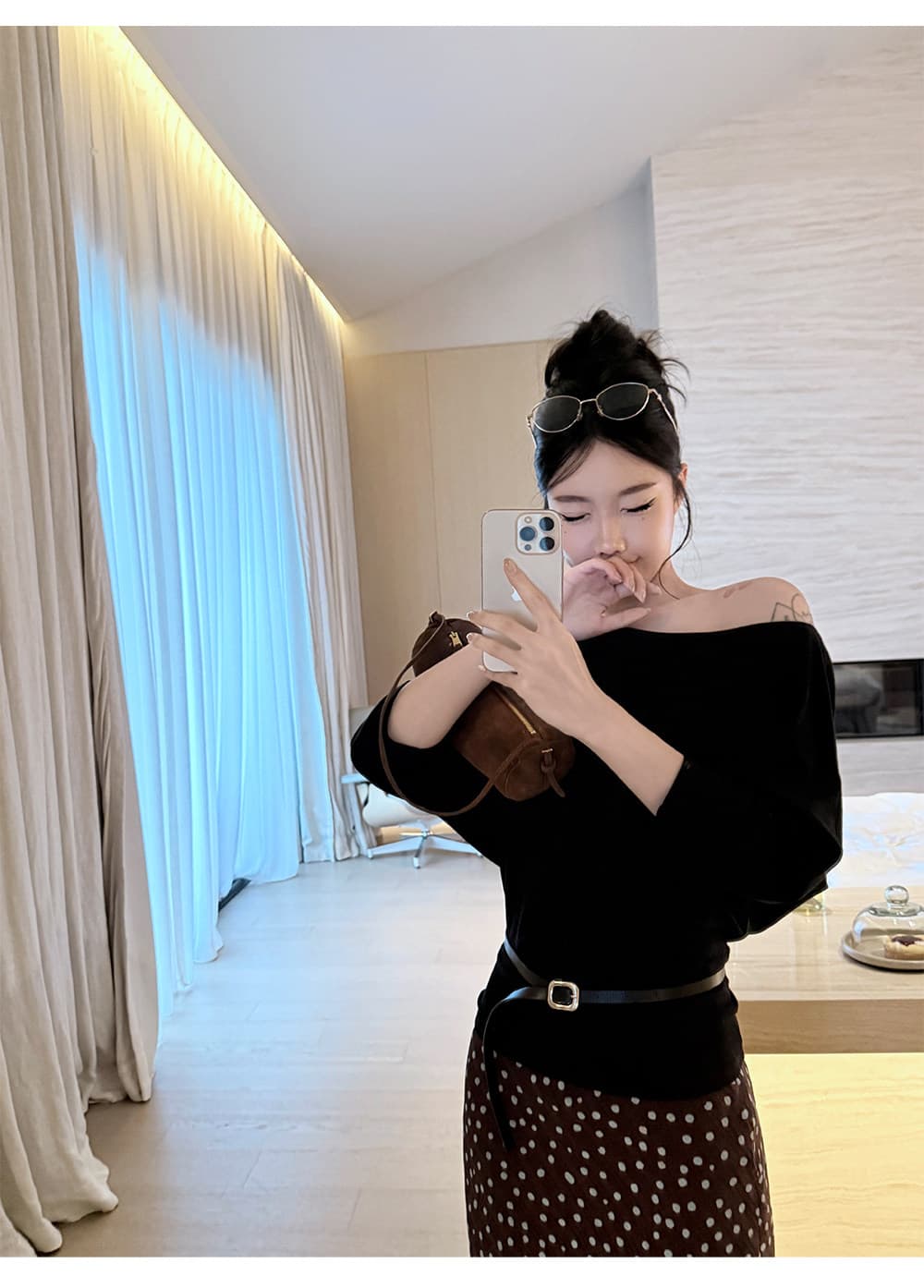 스트라이프 비스듬한 어깨 7부 소매 티셔츠 여성 슬림해 보이는 다용도 디자인 센스 오프숄더 이른 가을 맨위 상세 이미지 28