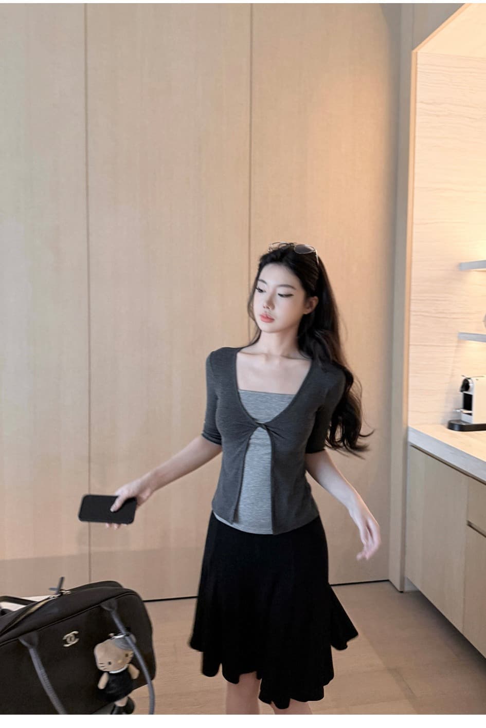 페이크 레이어드 중간 소매 티셔츠 여성 몸매 가꾸기 슬림해 보이는 가을 새로운 맨위 이미지 7
