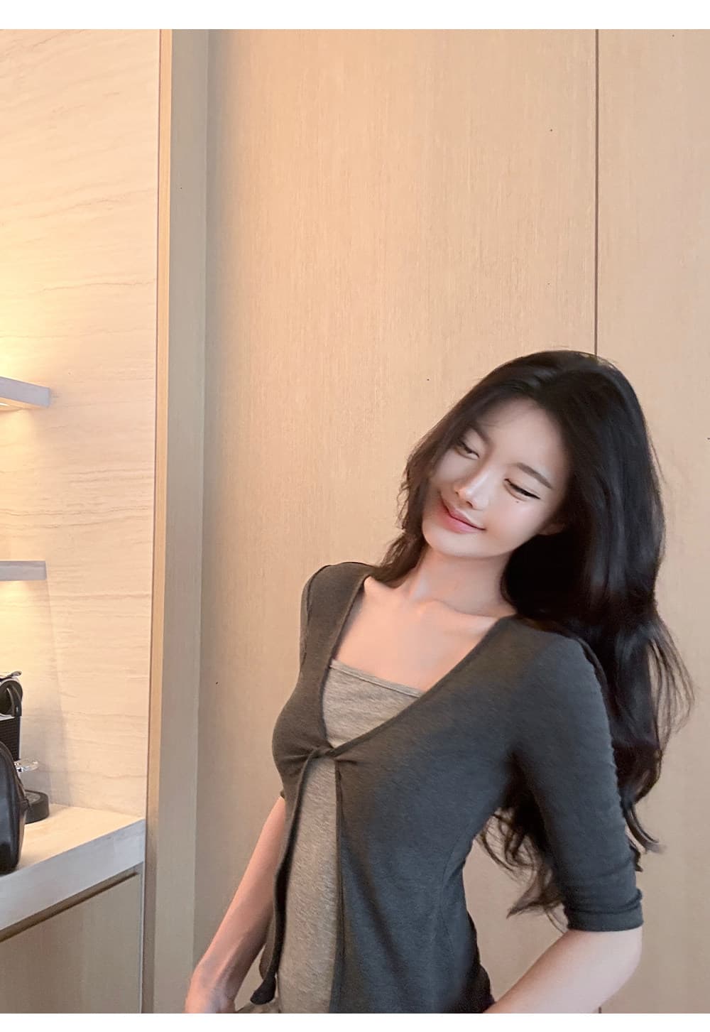 페이크 레이어드 중간 소매 티셔츠 여성 몸매 가꾸기 슬림해 보이는 가을 새로운 맨위 상세 이미지 9