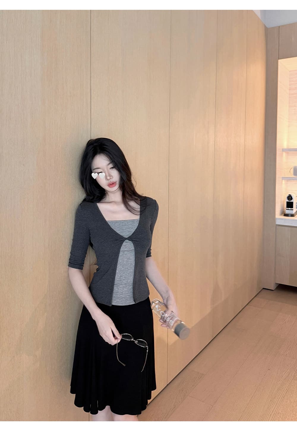 페이크 레이어드 중간 소매 티셔츠 여성 몸매 가꾸기 슬림해 보이는 가을 새로운 맨위 상세 이미지 11