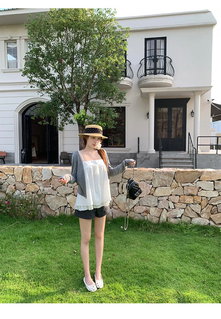 송 긍정적 인 En 화이트 캐미솔 인사이드 가져 가라. 가을 새로운 레이스 디자인 센스 루즈핏 한 부서 아름다운 작은 맨위 상세 이미지 8