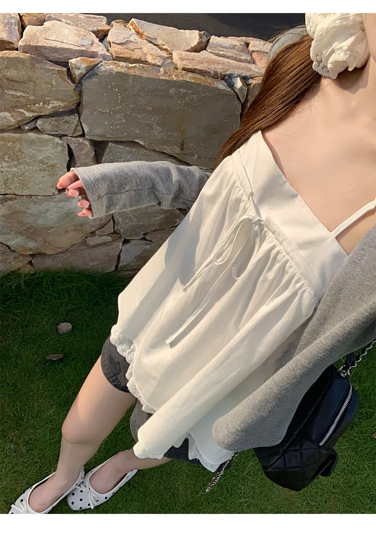 송 긍정적 인 En 화이트 캐미솔 인사이드 가져 가라. 가을 새로운 레이스 디자인 센스 루즈핏 한 부서 아름다운 작은 맨위 상세 이미지 11
