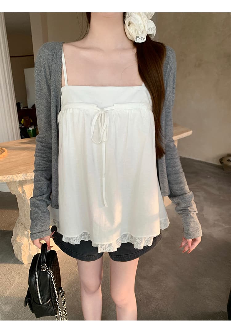 송 긍정적 인 En 화이트 캐미솔 인사이드 가져 가라. 가을 새로운 레이스 디자인 센스 루즈핏 한 부서 아름다운 작은 맨위 상세 이미지 13