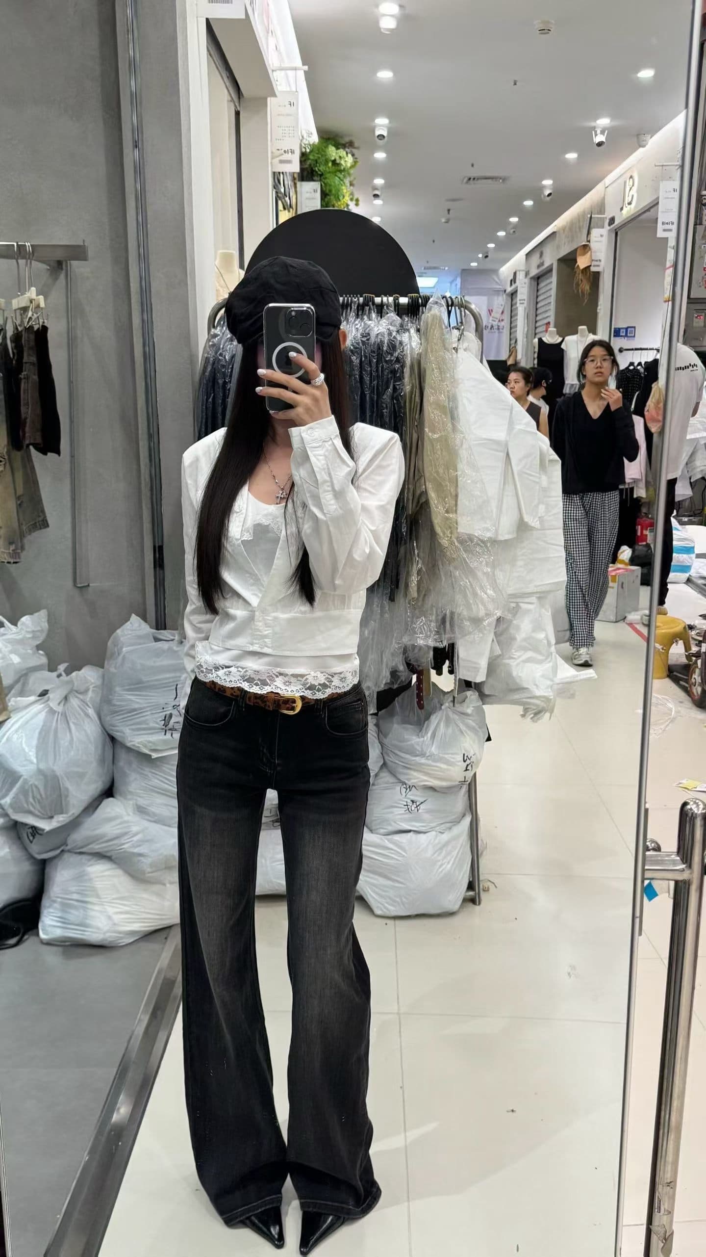 쇼트 스타일 폴로 칼라 셔츠 오픈 가디건 세트 여성 레이스 슬립 투피스 세트 부드러운 슬림해 보이는 맨위 이미지 2